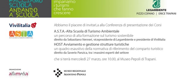Mercoledì 27 marzo, ore 10.00, al Museo Pepoli di Trapani, si svolgerà la conferenza di presentazione del Corso A.S.T.A.-Alta Scuola di Turismo Ambientale e del Corso HOST Avviamento e gestione strutture turistiche