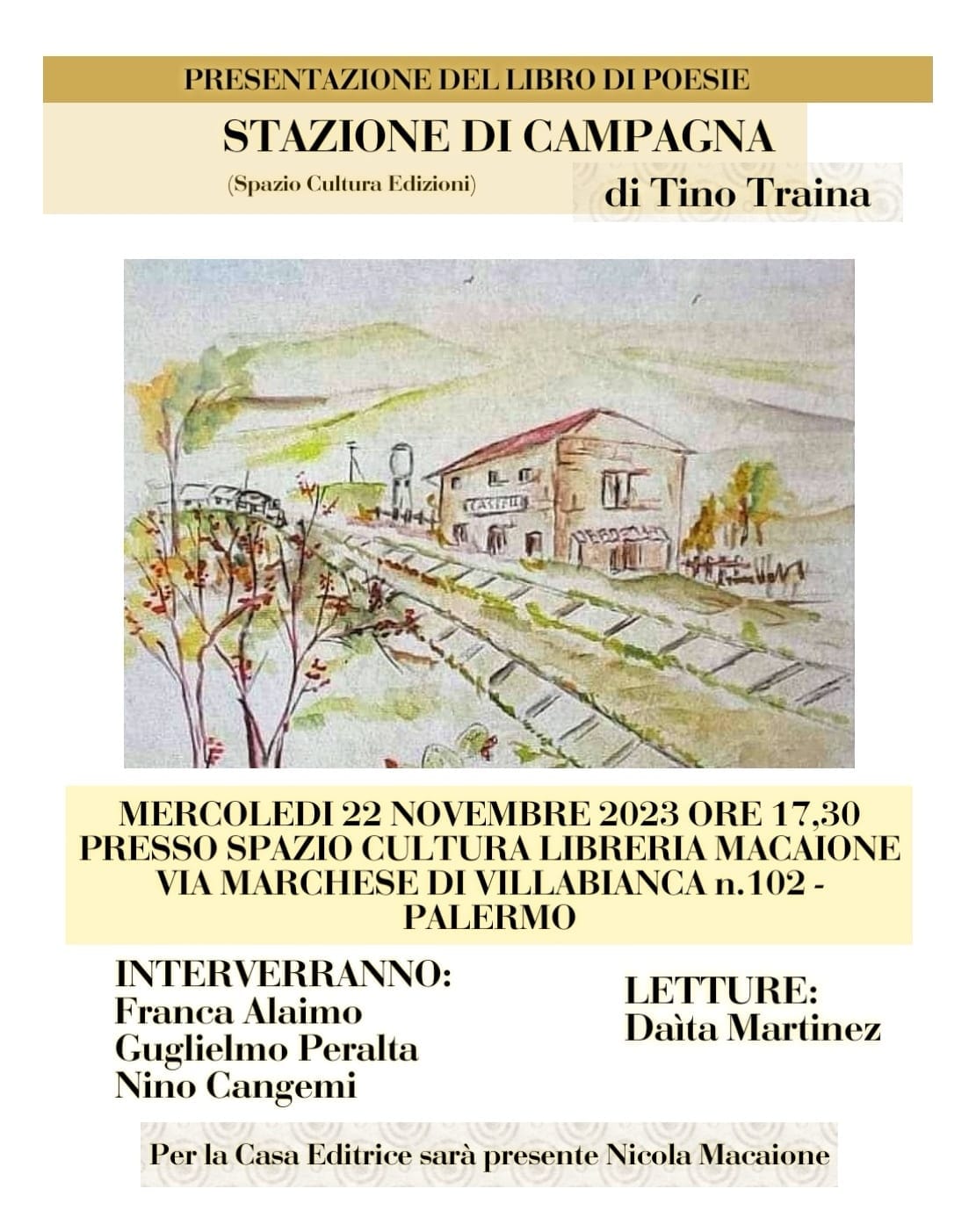 Presentazione a Palermo del libro di poesie “Stazione di Campagna” di Tino Traina