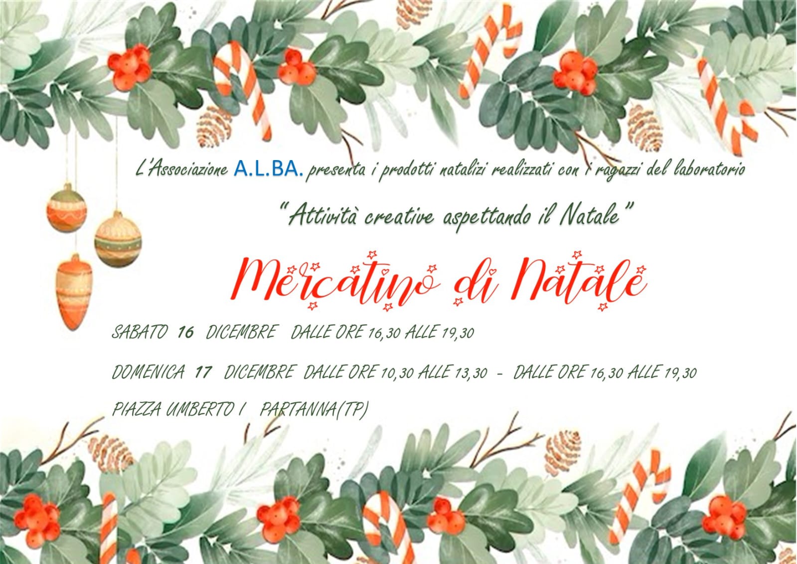L’Associazione culturale “Alba”presenta i prodotti natalizi nel “Mercatino di Natale”