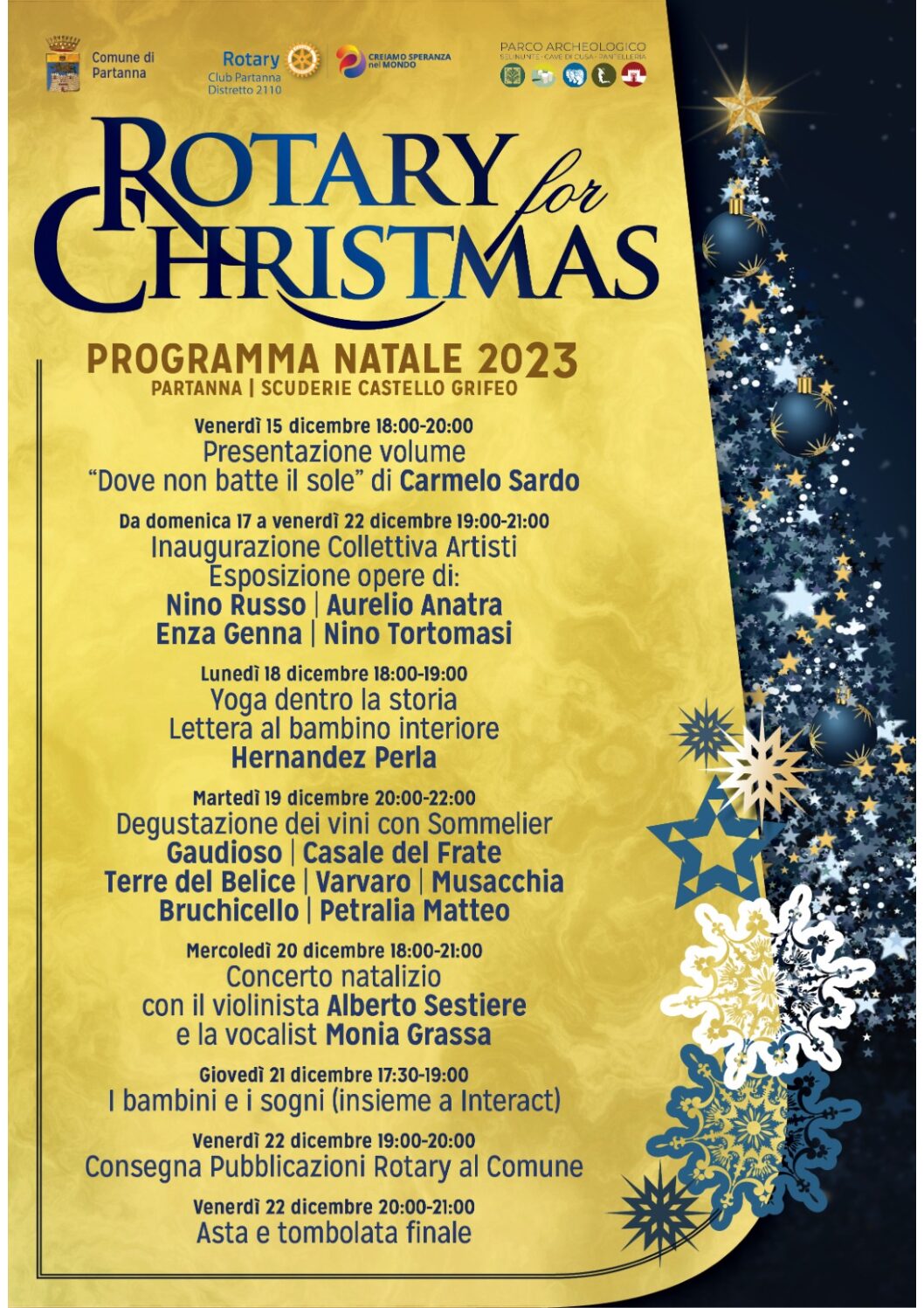 Il Rotary Club Partanna presenta il programma degli eventi natalizi che si svolgeranno al Castello Grifeo