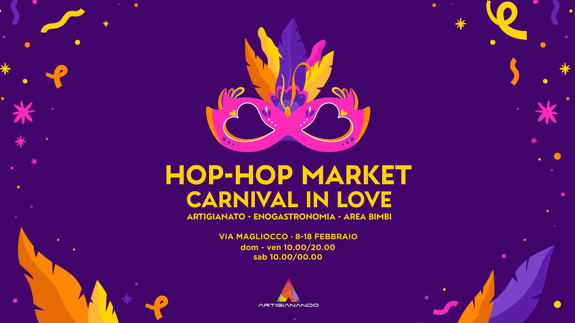 Hop Hop Market “Carnival in love”, fiera mercato dedicata all’artigianato e al Carnevale
