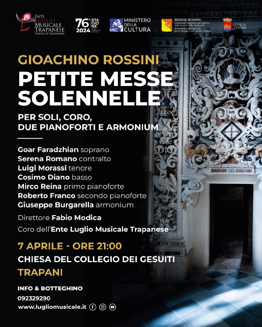L’Ente Luglio Musicale Trapanese inaugura la 76a stagione con la Petite Messe Solennelle