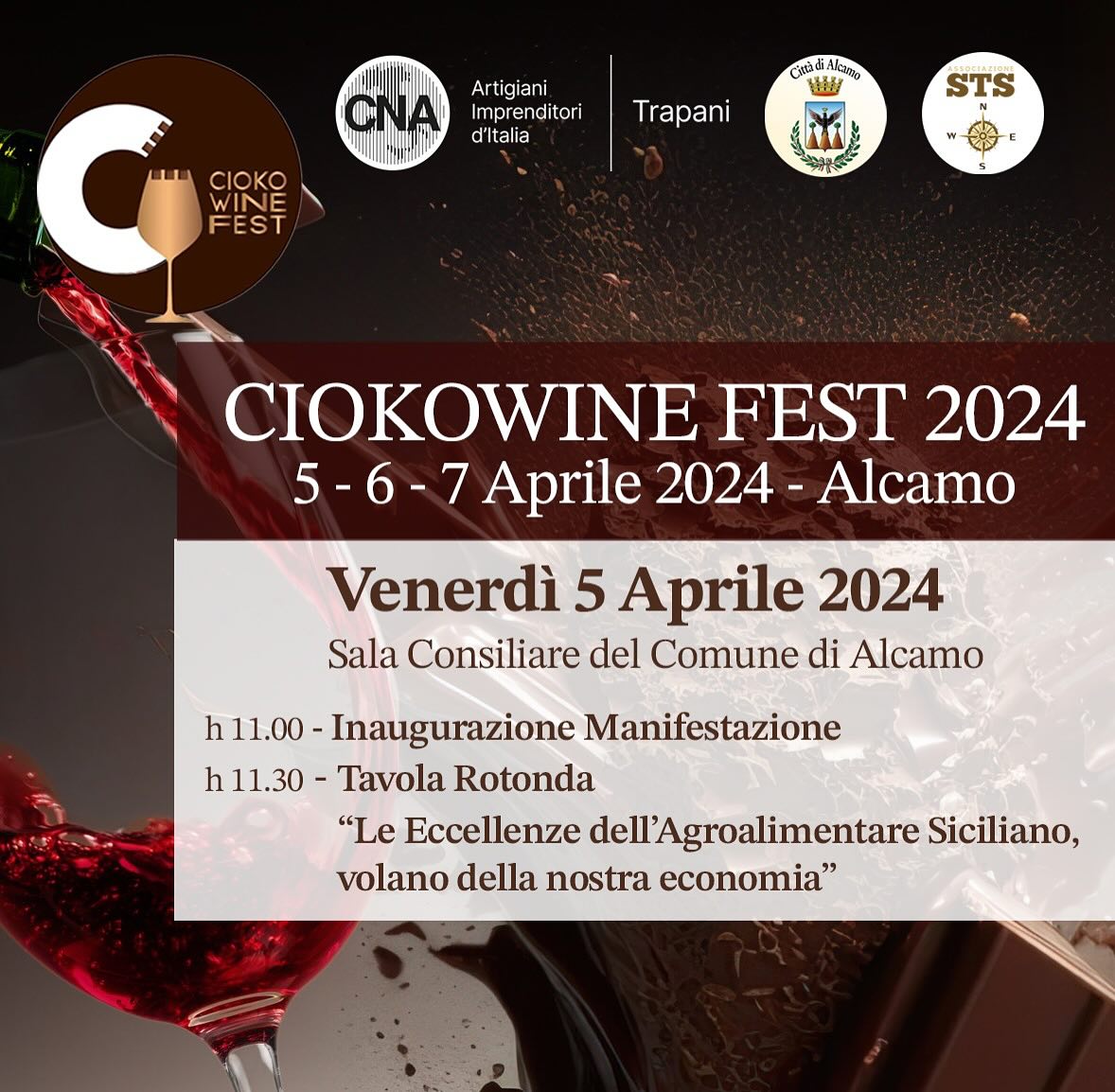 Eventi: Cna Trapani, al via il Ciokowine Fest 2024, festa del cioccolato e del vino, da oggi 5 aprile al 7 ad Alcamo