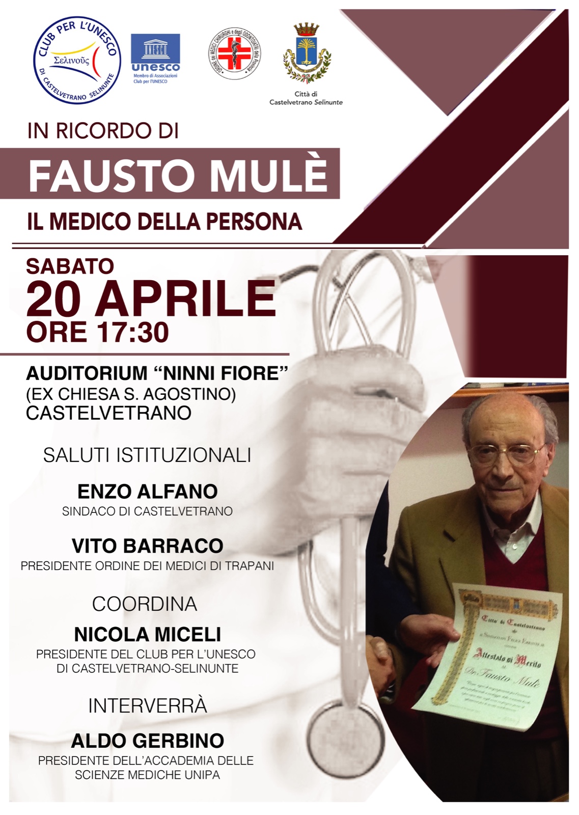 Il Club per l’Unesco di Castelvetrano Selinunte   ricorderà con un evento il dr. Fausto Mulè